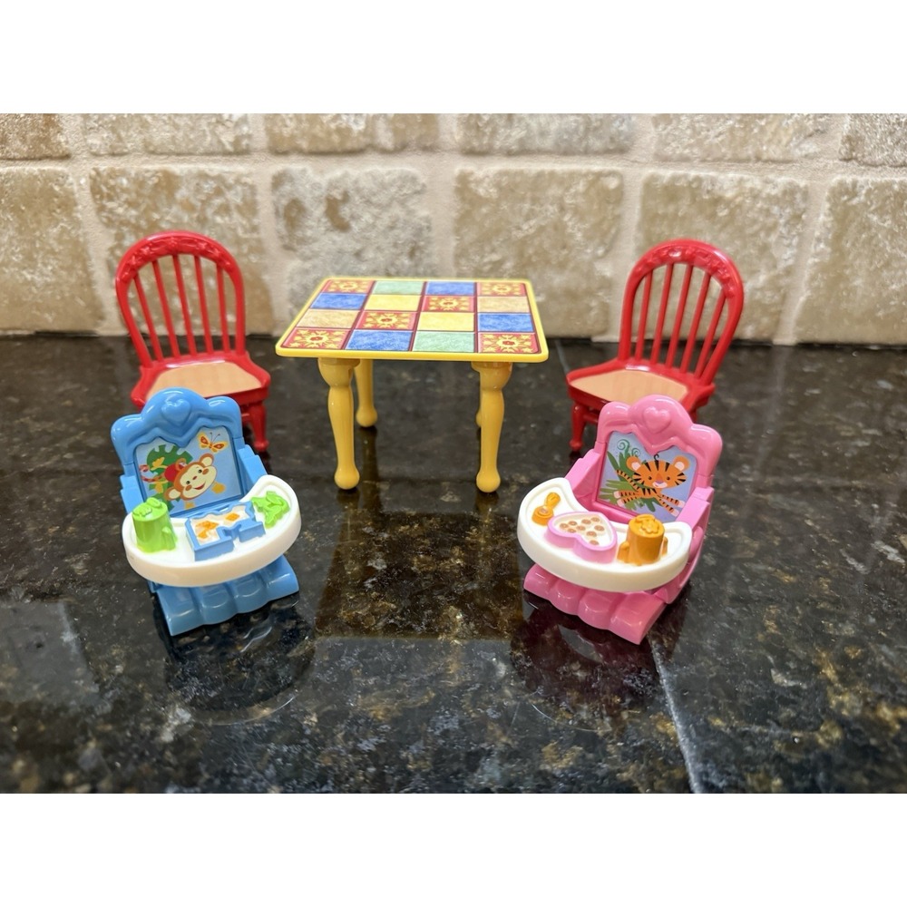 Fisher-Price Loving Family Dollhouse Dining Table with 2 Red Chairs & Baby Seats